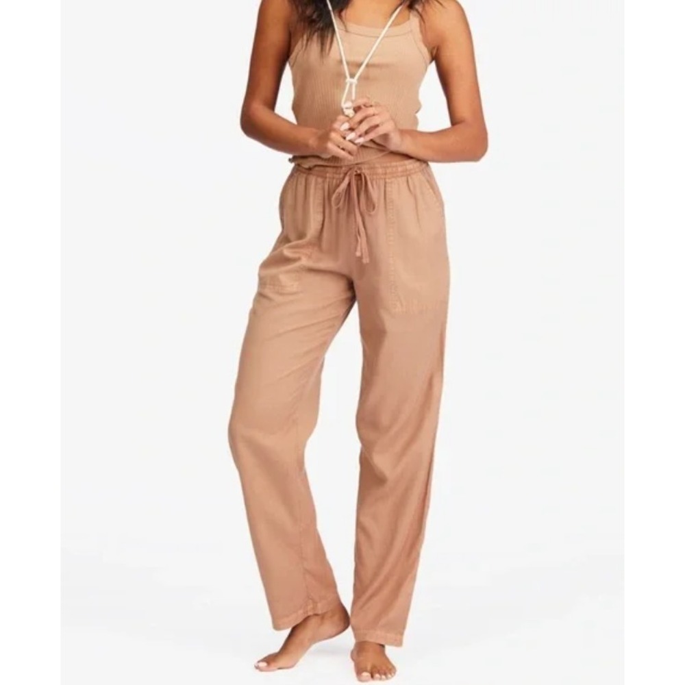 Billabong Beachy Keen Dream Pants Womens L Tan Lightweight Cotton Blend Pockets